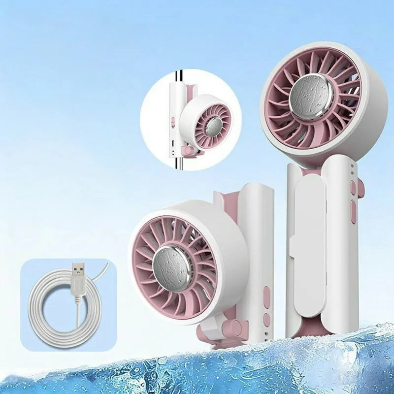 Mini Folding Fan Ice Cooling 5-Speed Handheld Portable Desktop Umbrella Clip Fan for Summer - White / Pink