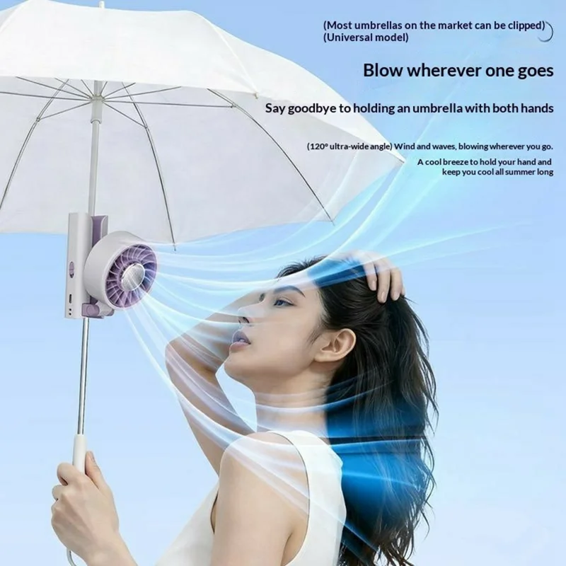 Mini Folding Fan Ice Cooling 5-Speed Handheld Portable Desktop Umbrella Clip Fan for Summer - White / Pink