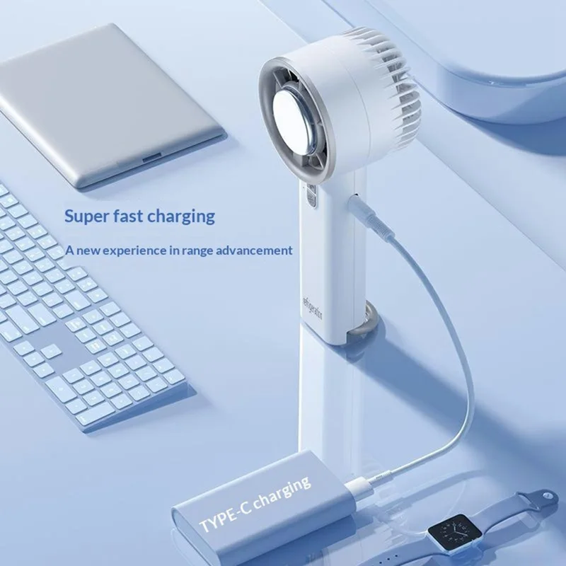Portable Handheld Mini Fan TYPE-C Rechargeable Ice Compress Turbo Cooling Fan for Summer Outdoor - White