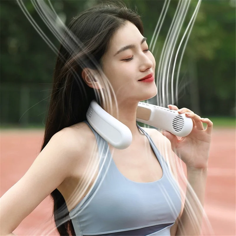 WT-F63 Lightweight Neck Fan Leafless USB Charging Summer Cooling Bladeless Neckband Fan - Blue