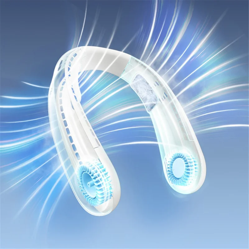 WT-F63 Lightweight Neck Fan Leafless USB Charging Summer Cooling Bladeless Neckband Fan - Blue