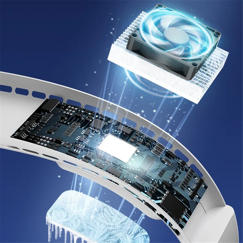 WT-F63 Lightweight Neck Fan Leafless USB Charging Summer Cooling Bladeless Neckband Fan - Blue