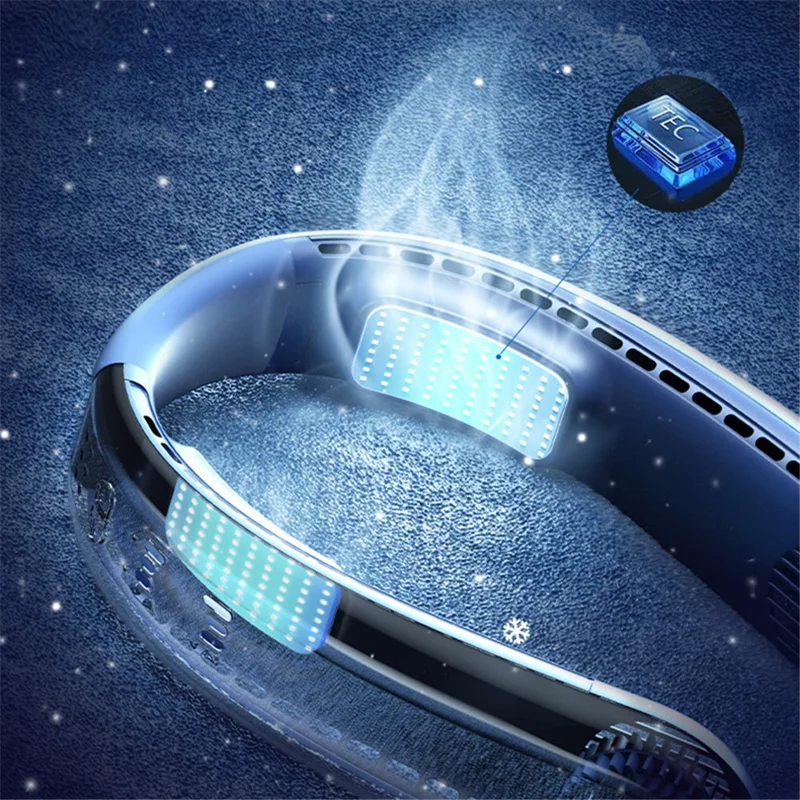 WT-F63 Lightweight Neck Fan Leafless USB Charging Summer Cooling Bladeless Neckband Fan - Blue