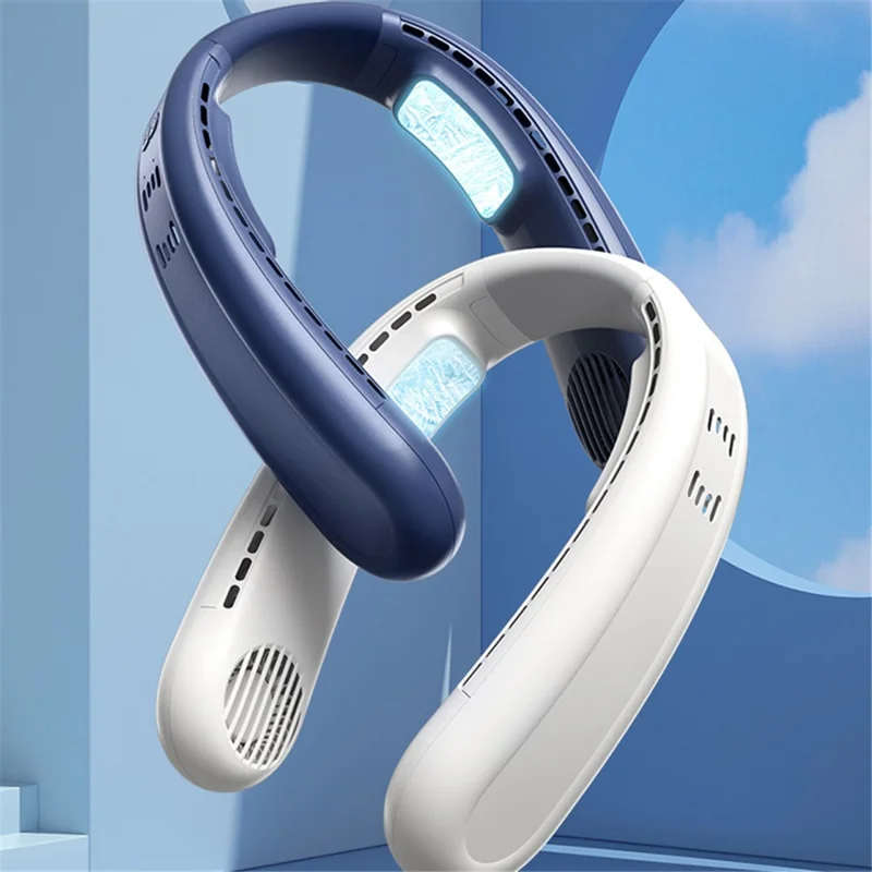 WT-F63 Lightweight Neck Fan Leafless USB Charging Summer Cooling Bladeless Neckband Fan - Blue