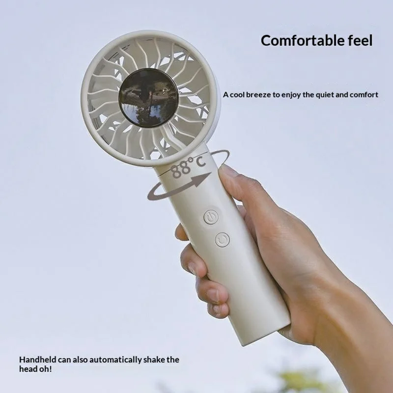 WT-F602 Handheld Oscillating Fan 100-Speed LED Display 4500mAh Rechargeable Portable Desktop Fan - White