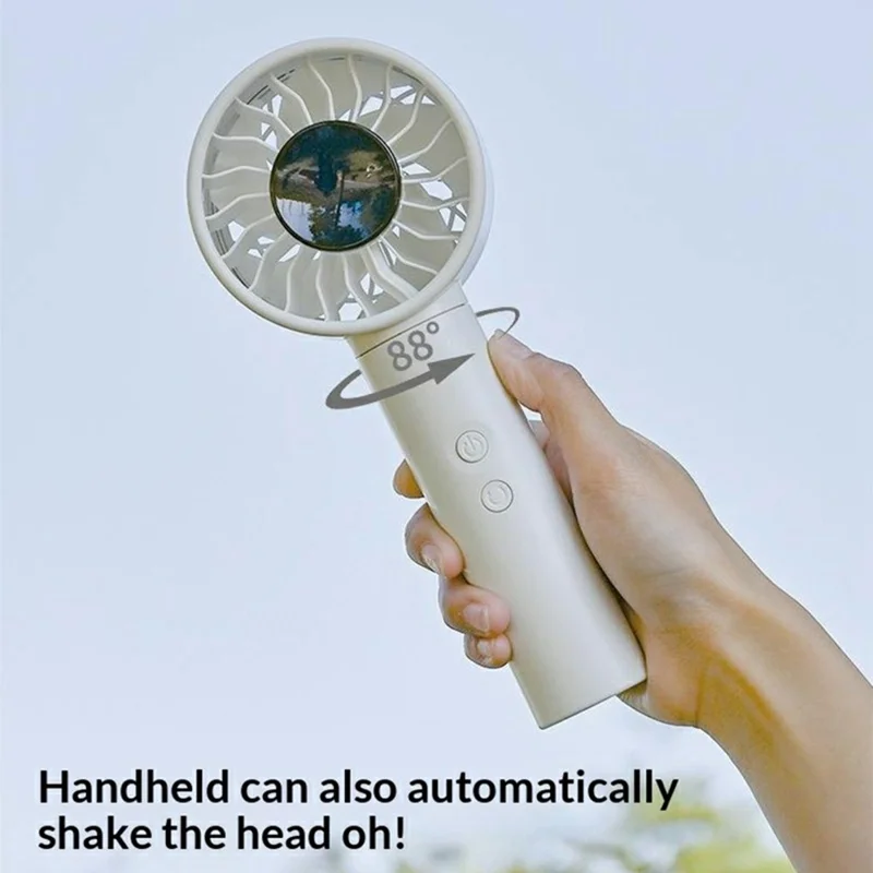 WT-F602 Handheld Oscillating Fan 100-Speed LED Display 4500mAh Rechargeable Portable Desktop Fan - White
