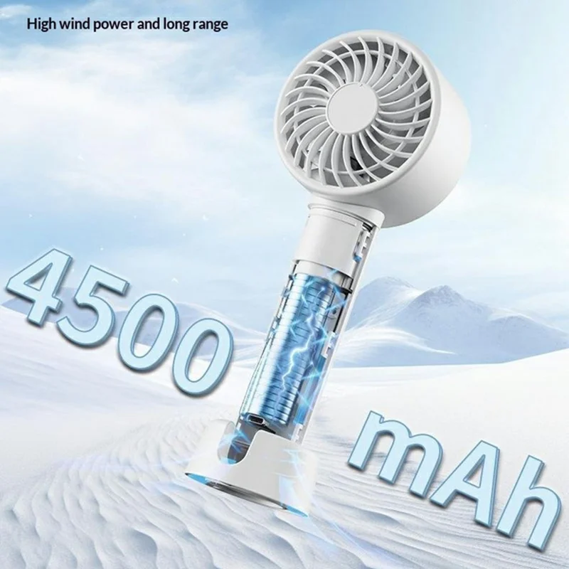 WT-F602 Handheld Oscillating Fan 100-Speed LED Display 4500mAh Rechargeable Portable Desktop Fan - White