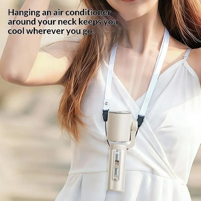 WT-H23 Portable Neck Fan 199-Speed 3000mAh Type-C Handheld Desktop TEC Semiconductor Cooling Fan - Khaki