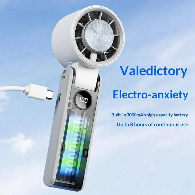 RD20 Foldable Cooling Fan 3000mAh Ice Cooling Portable Neck Hanging Handheld Desktop Mini Fan for Outdoor - White