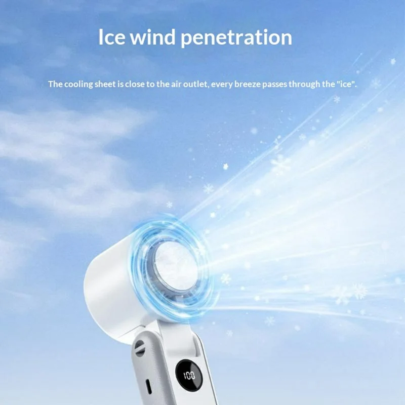 RD20 Foldable Cooling Fan 3000mAh Ice Cooling Portable Neck Hanging Handheld Desktop Mini Fan for Outdoor - White