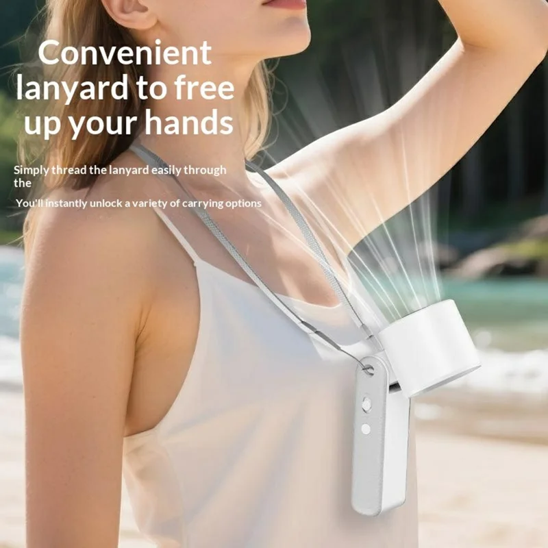RD20 Foldable Cooling Fan 3000mAh Ice Cooling Portable Neck Hanging Handheld Desktop Mini Fan for Outdoor - White