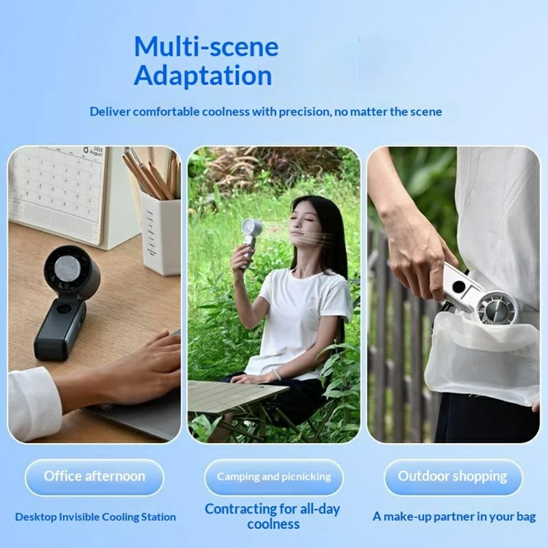 RD20 Foldable Cooling Fan 3000mAh Ice Cooling Portable Neck Hanging Handheld Desktop Mini Fan for Outdoor - White