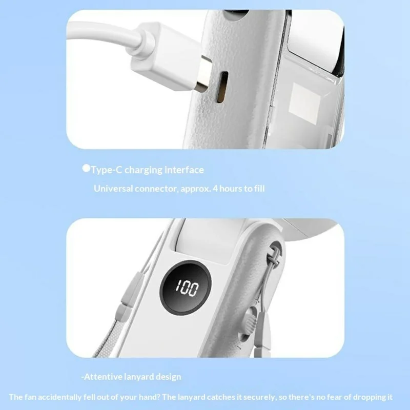 RD20 Foldable Cooling Fan 3000mAh Ice Cooling Portable Neck Hanging Handheld Desktop Mini Fan for Outdoor - White