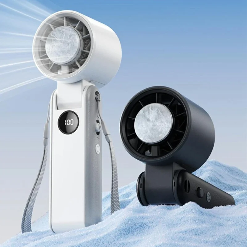 RD20 Foldable Cooling Fan 3000mAh Ice Cooling Portable Neck Hanging Handheld Desktop Mini Fan for Outdoor - White