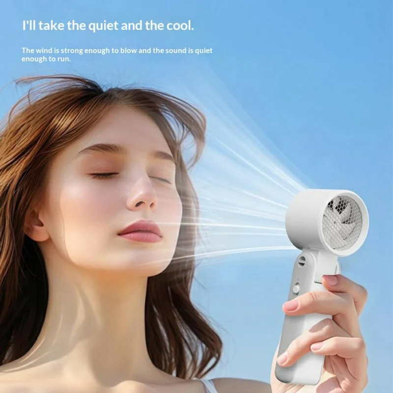 RD25 Foldable High Speed Fan 3000mAh Portable Handheld Desktop Neck Hanging Turbo Cooling Mini Fan for Office Outdoor - White