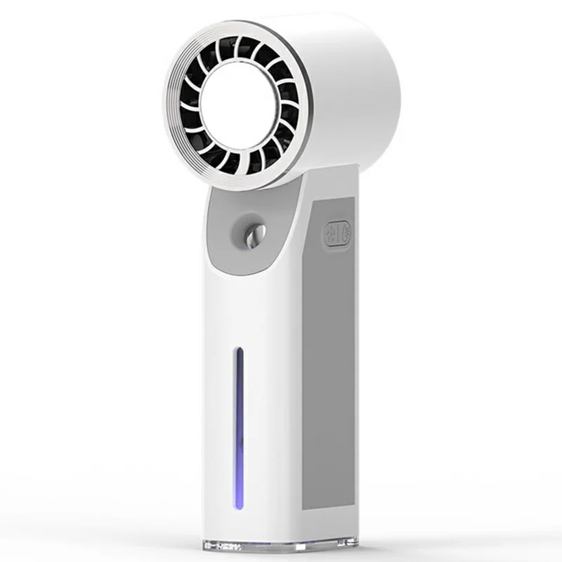 Handheld Ice Mist Fan 5-Wind Speeds 1800mAh Night Light Spray Mini Fan for Outdoor Cooling - White