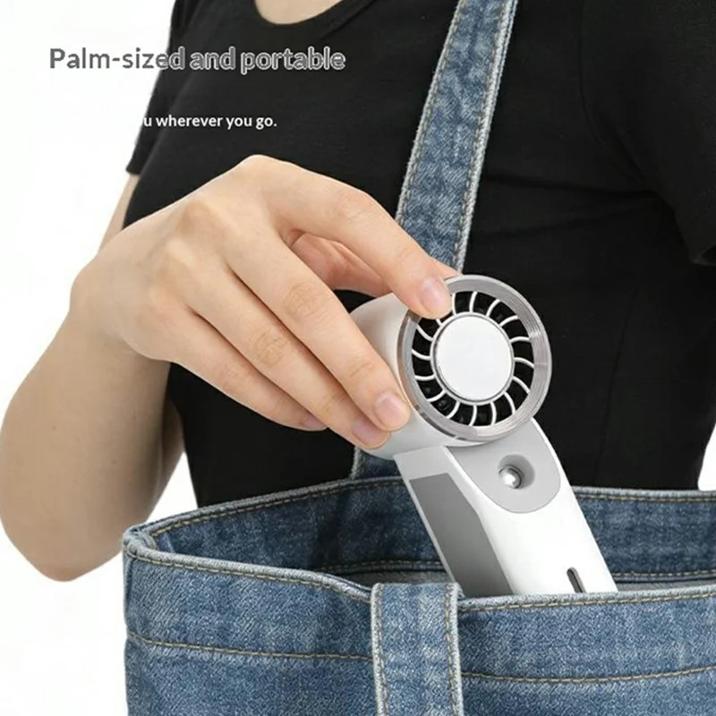Handheld Ice Mist Fan 5-Wind Speeds 1800mAh Night Light Spray Mini Fan for Outdoor Cooling - White