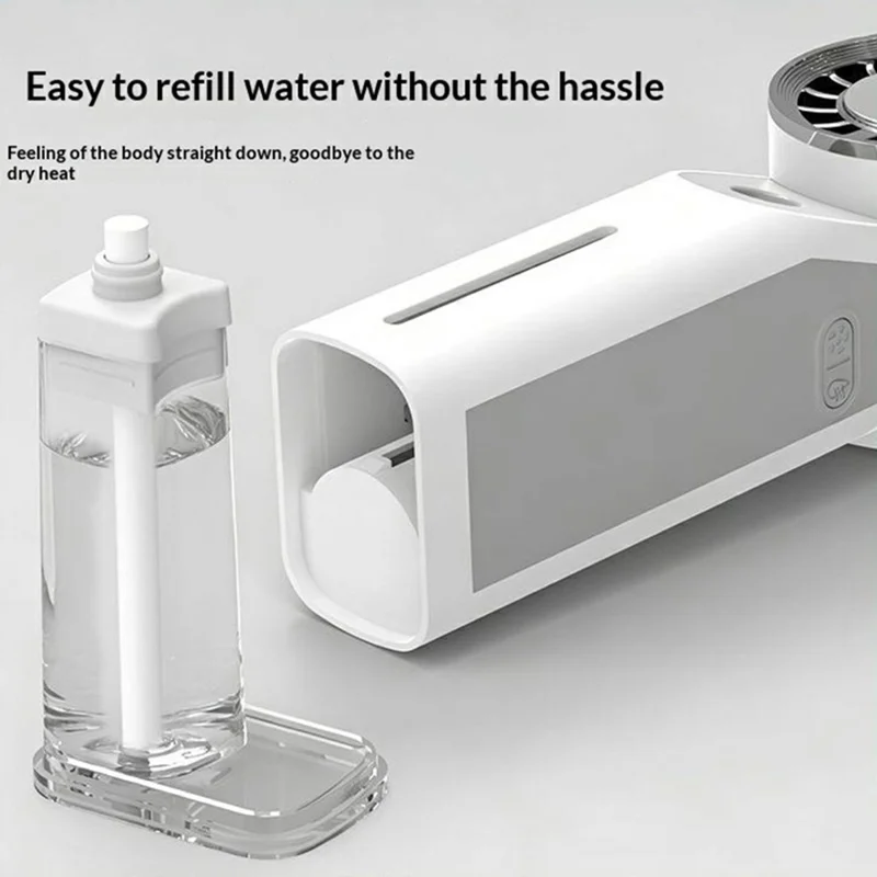 Handheld Ice Mist Fan 5-Wind Speeds 1800mAh Night Light Spray Mini Fan for Outdoor Cooling - White