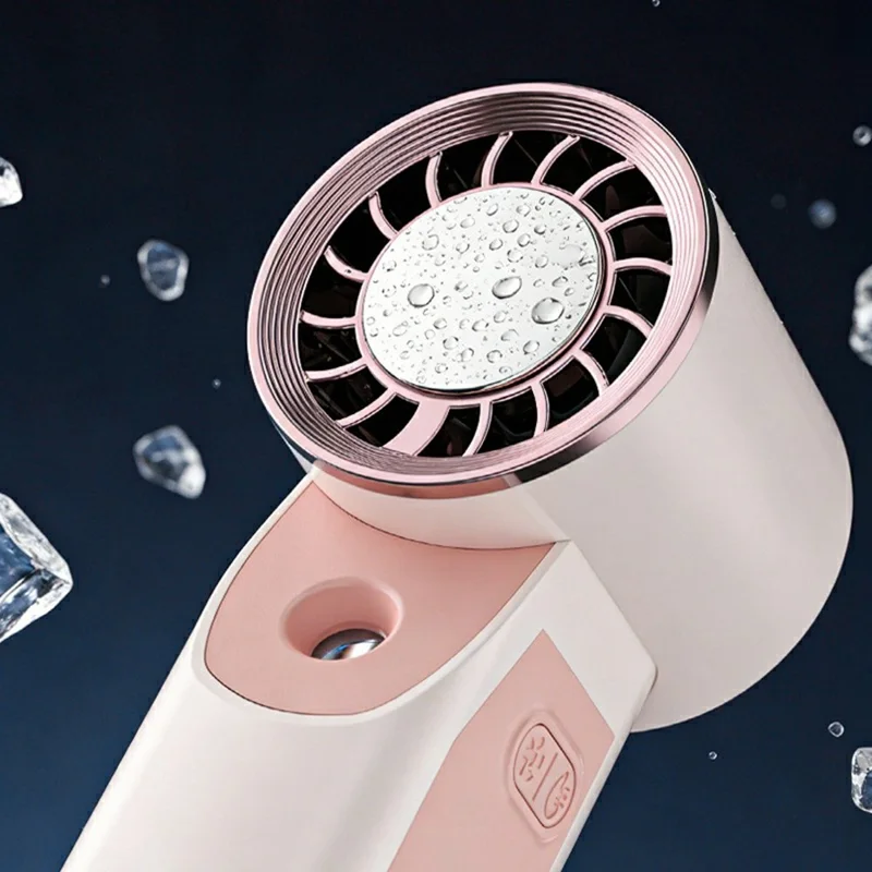 Handheld Ice Mist Fan 5-Wind Speeds 1800mAh Night Light Spray Mini Fan for Outdoor Cooling - White