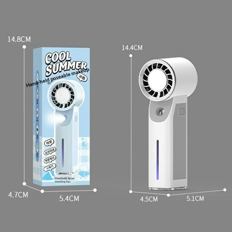 Handheld Ice Mist Fan 5-Wind Speeds 1800mAh Night Light Spray Mini Fan for Outdoor Cooling - White