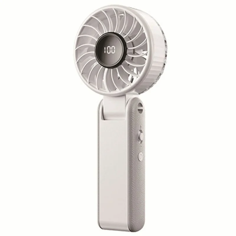 RD26 Folding Fan 100-Speed Adjustable 3000mAh Handheld Desktop Neck Hanging Mini Fan with LED Display - White