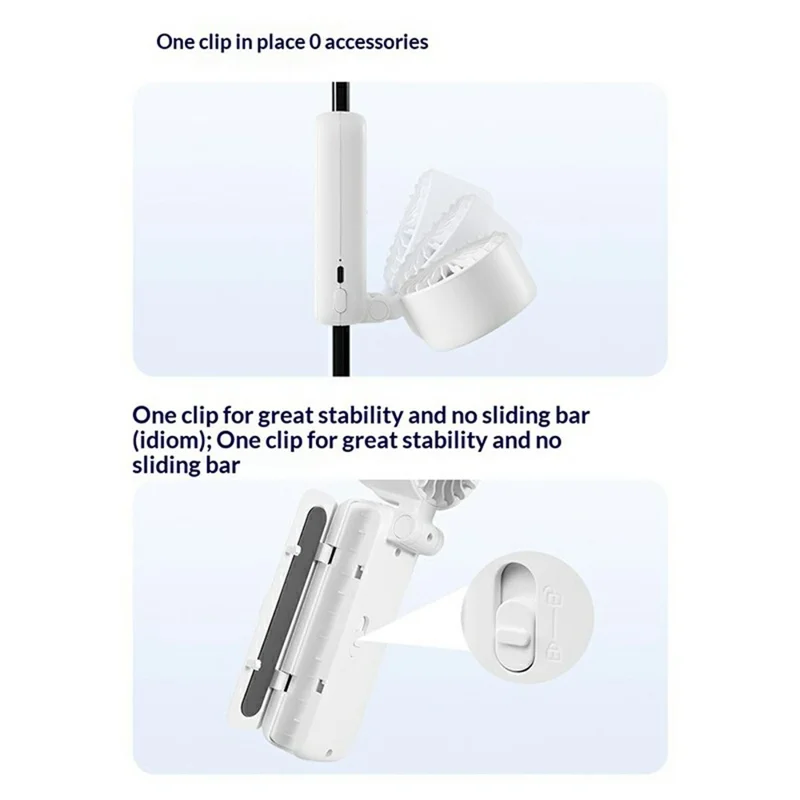 L-68 Multifunctional Handheld Foldable Clip Fan 2000mAh 6400RPM 3-Speed Portable Fan for Stroller Umbrella Desktop - White