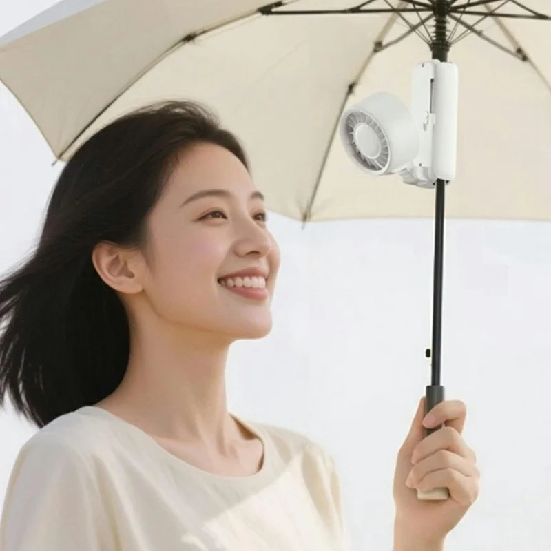 L-68 Multifunctional Handheld Foldable Clip Fan 2000mAh 6400RPM 3-Speed Portable Fan for Stroller Umbrella Desktop - White