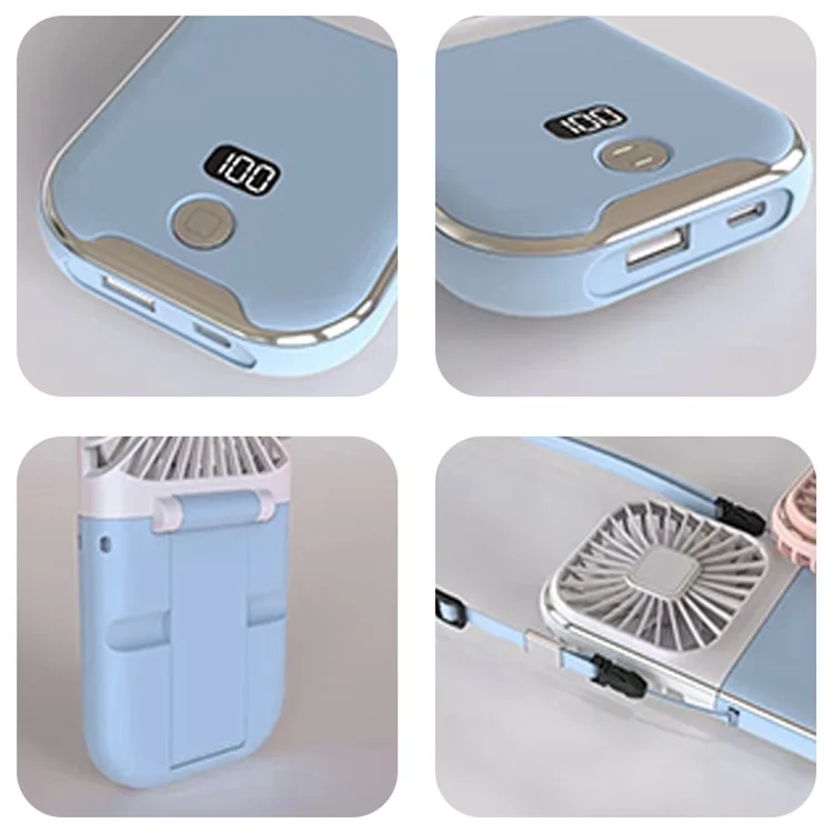 F30 Pro Display Digitale Pieghevole Ventilatore Power Bank 4 Velocità Raffreddamento Ventilatore con Cordino per il Collo - Bianco+Blu 