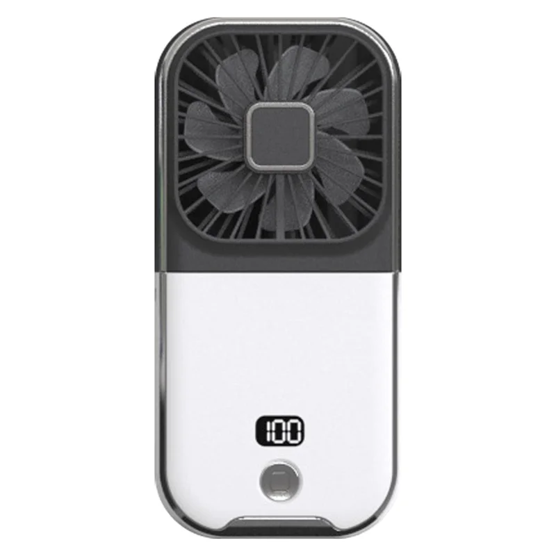 F30 Pro Digital Display Folding Fan Power Bank Function 4 Speeds Cooling Fan with Neck Lanyard - Black+White
