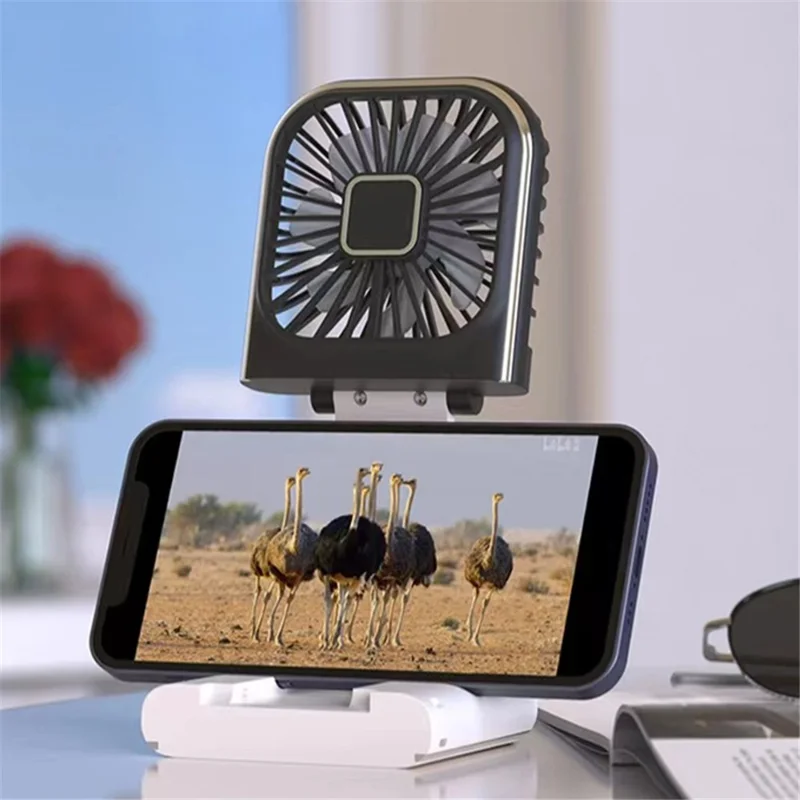F30 Pro Digital Display Folding Fan Power Bank Function 4 Speeds Cooling Fan with Neck Lanyard - Black+White