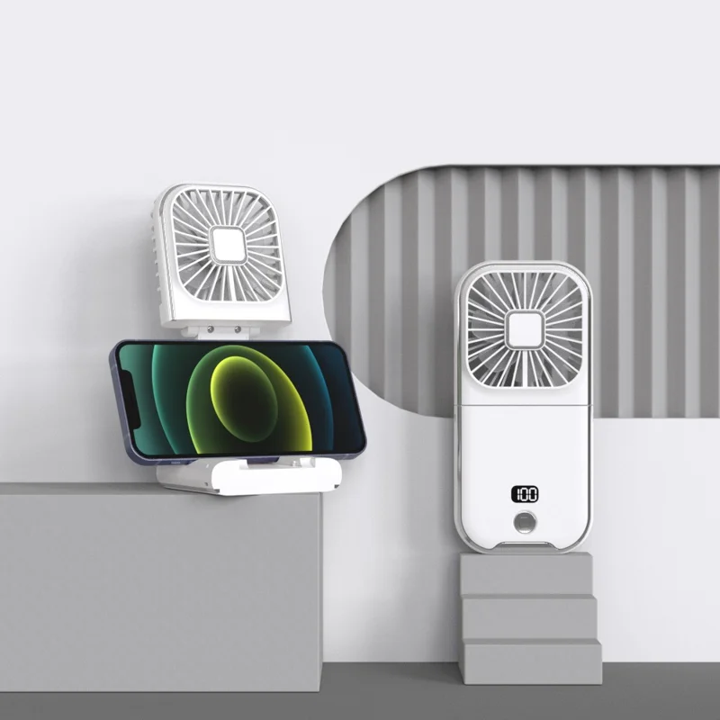 F30 Pro Digital Display Folding Fan Power Bank Function 4 Speeds Cooling Fan with Neck Lanyard - White