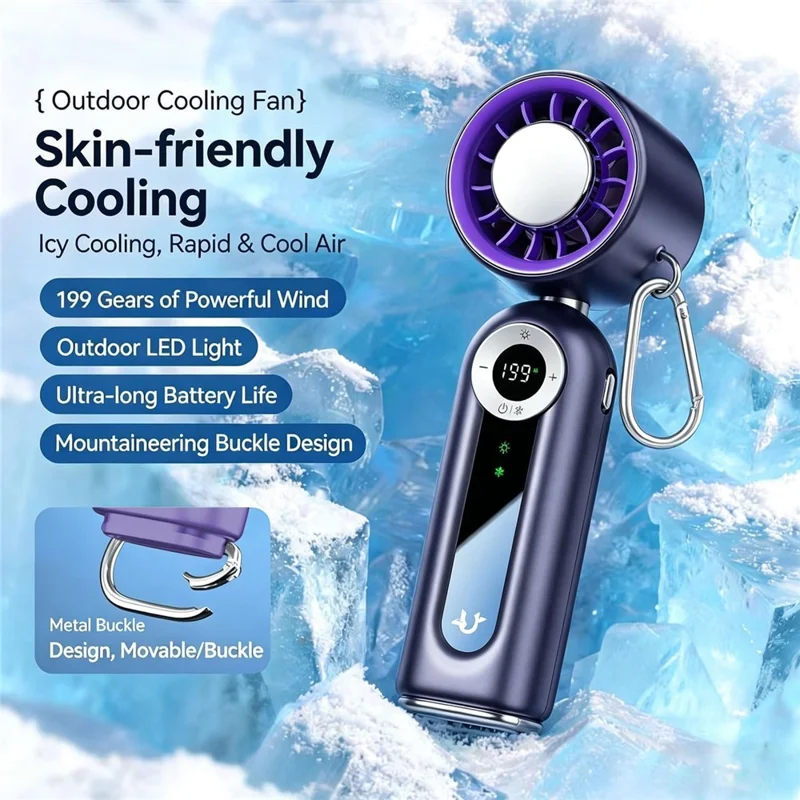 Ventilatore di raffreddamento portatile 3-in-1 JF163, 4000 mAh, ricaricabile via USB-C, da tavolo, portatile, da indossare al collo - Grigio