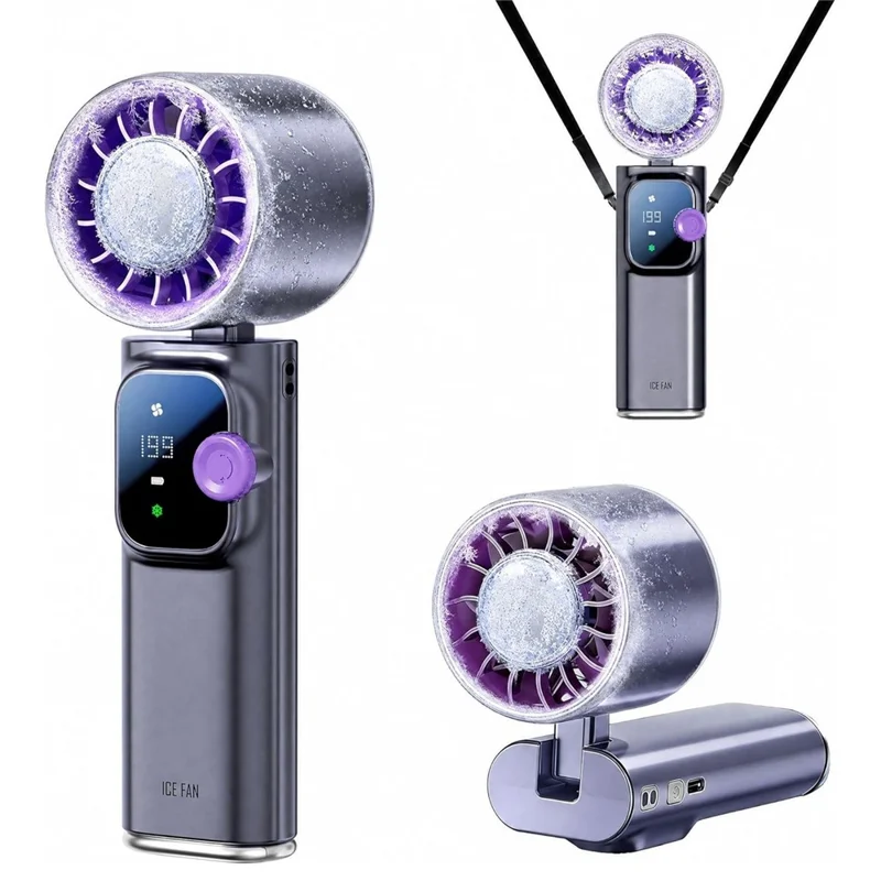 JF166 Handheld Neck TEC Cooling Fan 199-Speed Levels 4000mAh Foldable Portable USB-C Rechargeable Desktop Fan - Grey