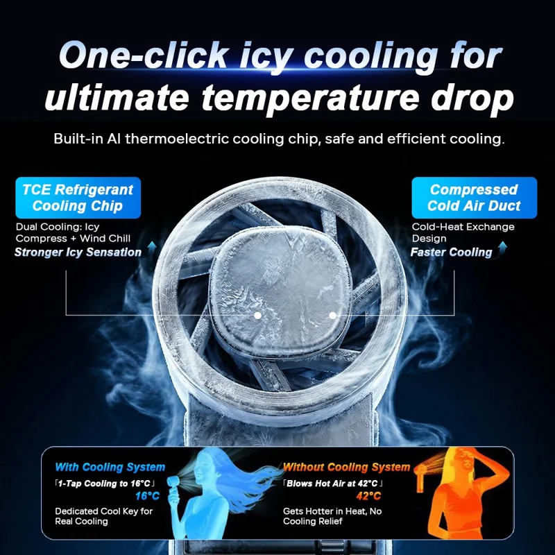Ventilatore Portatile JF181 6000mAh Ricaricabile USB con Raffreddamento a Semiconduttore e Luce LED