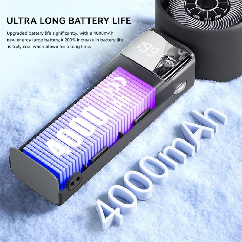 JF132 Handheld Cooling Fan Foldable 199-Speed 3000mAh Digital Display USB-C Portable Desktop Cooler Fan - Black