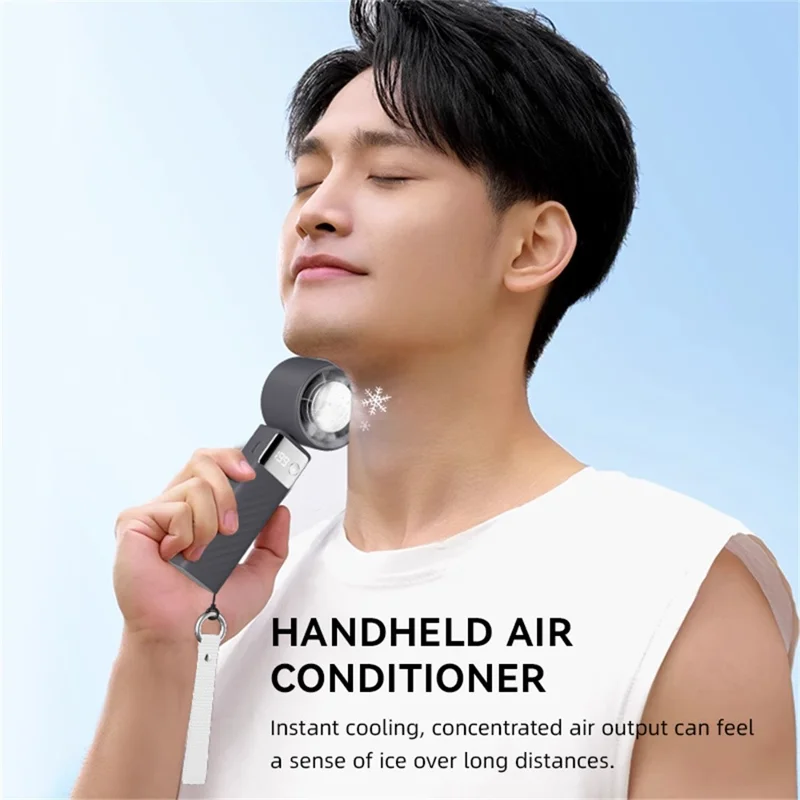 JF132 Handheld Cooling Fan Foldable 199-Speed 3000mAh Digital Display USB-C Portable Desktop Cooler Fan - Black