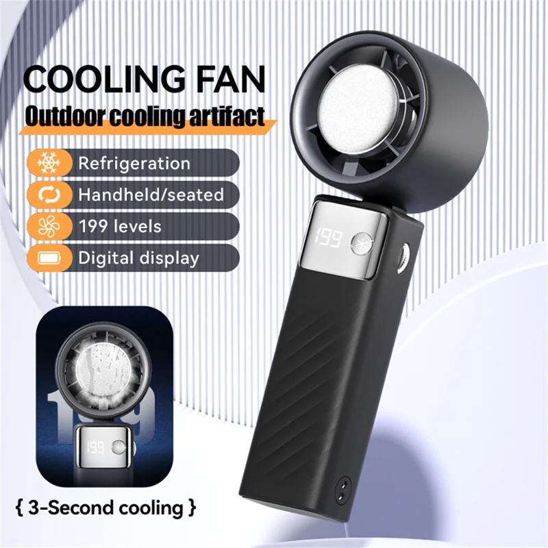 JF132 Handheld Cooling Fan Foldable 199-Speed 3000mAh Digital Display USB-C Portable Desktop Cooler Fan - Black