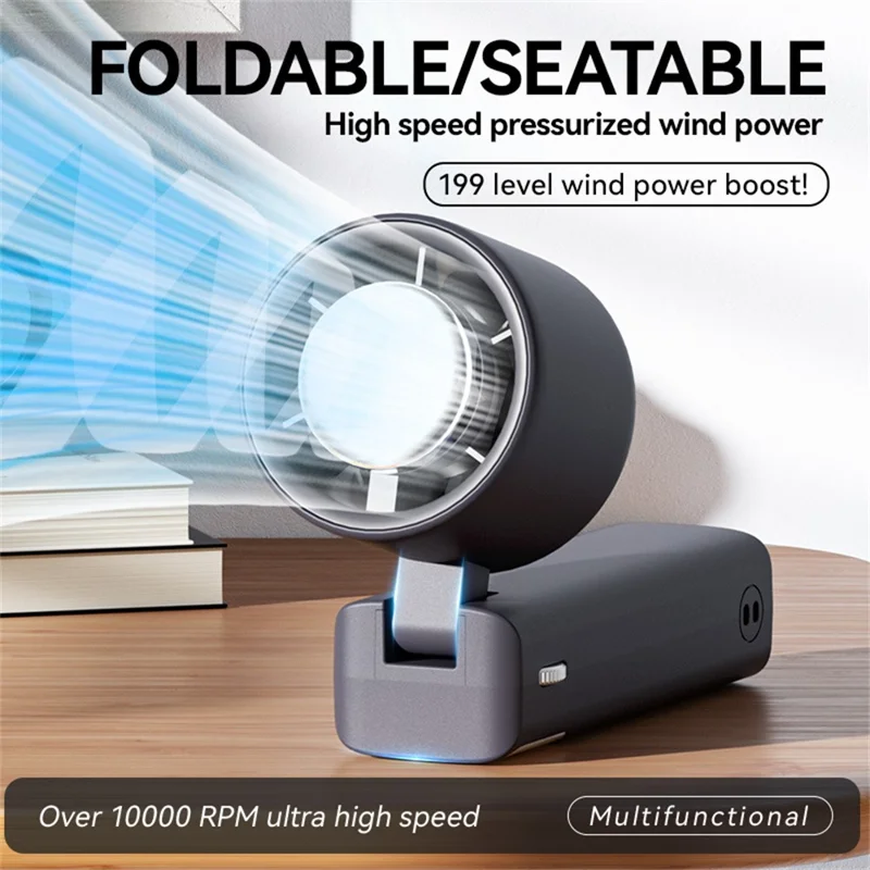 JF132 Handheld Cooling Fan Foldable 199-Speed 3000mAh Digital Display USB-C Portable Desktop Cooler Fan - Black