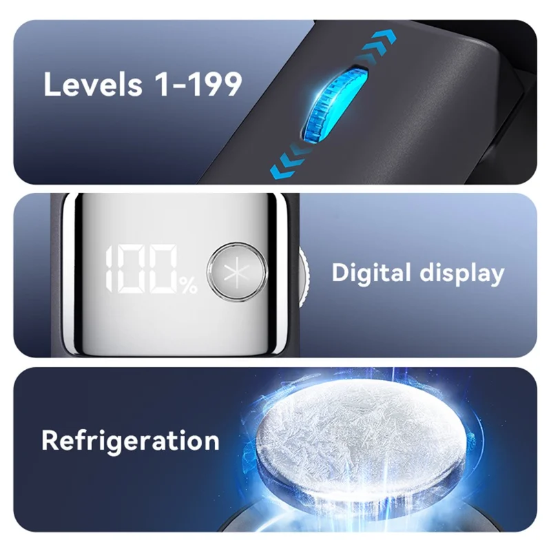 JF132 Handheld Cooling Fan Foldable 199-Speed 3000mAh Digital Display USB-C Portable Desktop Cooler Fan - Black