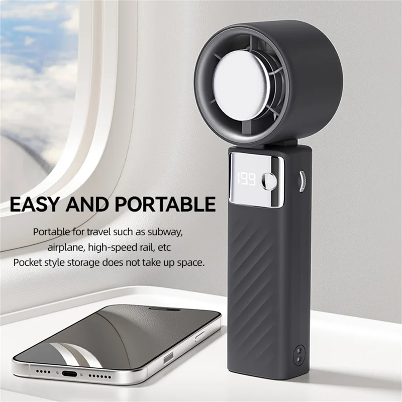 JF132 Handheld Cooling Fan Foldable 199-Speed 3000mAh Digital Display USB-C Portable Desktop Cooler Fan - Black
