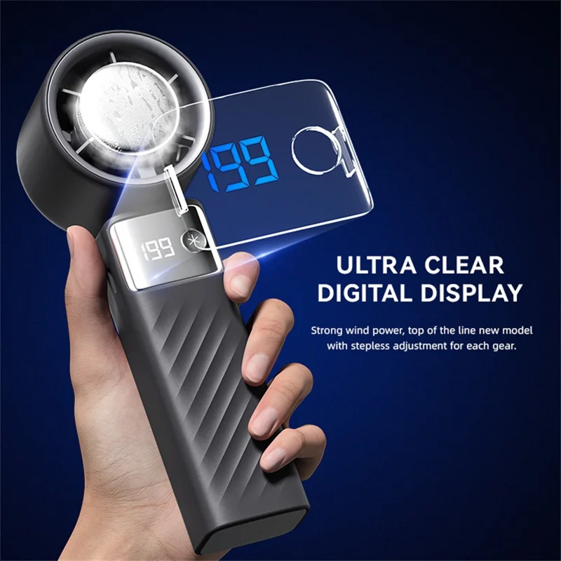 JF132 Handheld Cooling Fan Foldable 199-Speed 3000mAh Digital Display USB-C Portable Desktop Cooler Fan - Black