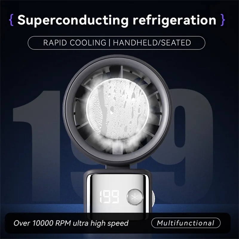 JF132 Handheld Cooling Fan Foldable 199-Speed 3000mAh Digital Display USB-C Portable Desktop Cooler Fan - Black