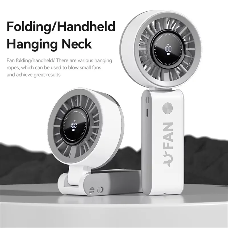 Ventaglio digitale JF133 con display motore a turbina ricaricabile USB portatile pieghevole da tavolo da collo - Bianco