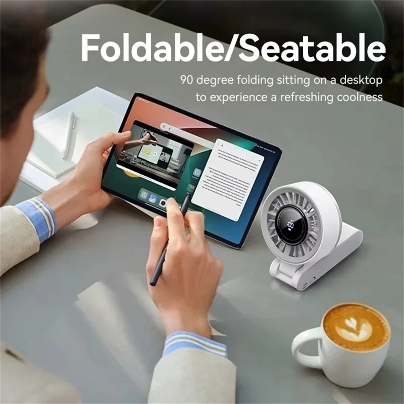 Ventaglio digitale JF133 con display motore a turbina ricaricabile USB portatile pieghevole da tavolo da collo - Bianco
