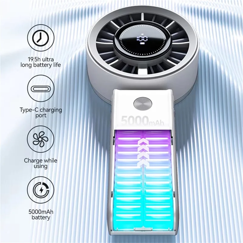Ventaglio digitale JF133 con display motore a turbina ricaricabile USB portatile pieghevole da tavolo da collo - Bianco