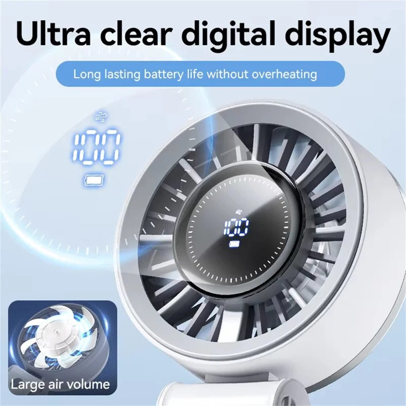 Ventaglio digitale JF133 con display motore a turbina ricaricabile USB portatile pieghevole da tavolo da collo - Bianco