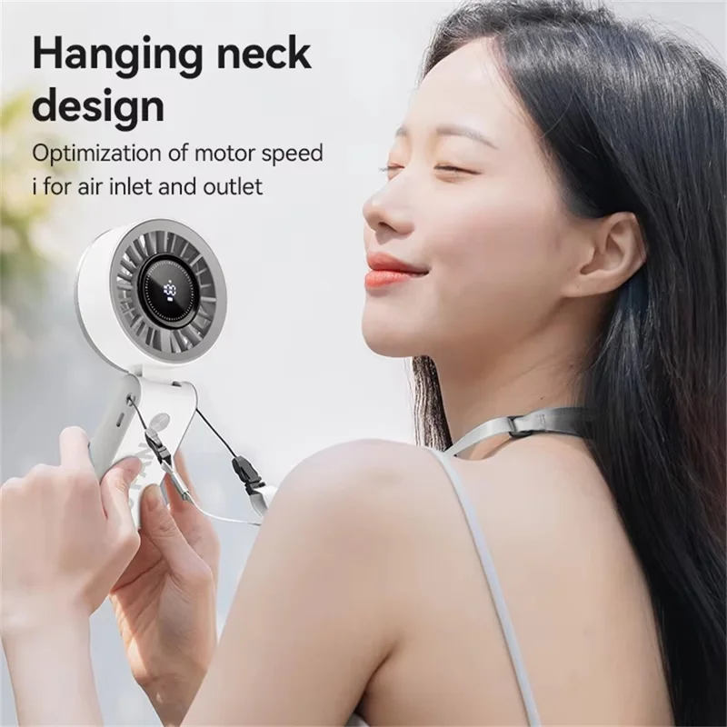 Ventaglio digitale JF133 con display motore a turbina ricaricabile USB portatile pieghevole da tavolo da collo - Bianco