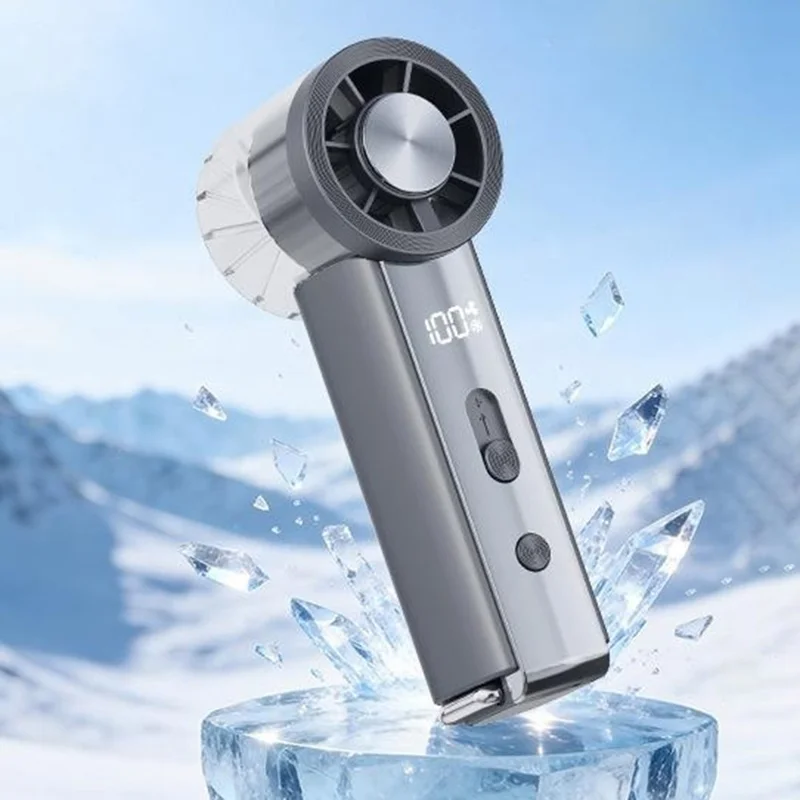 Y63 Handheld Mini Fan Ice Compress Cooling 3000mAh USB-C HD Display Portable Fan for Outdoor Hiking - Grey