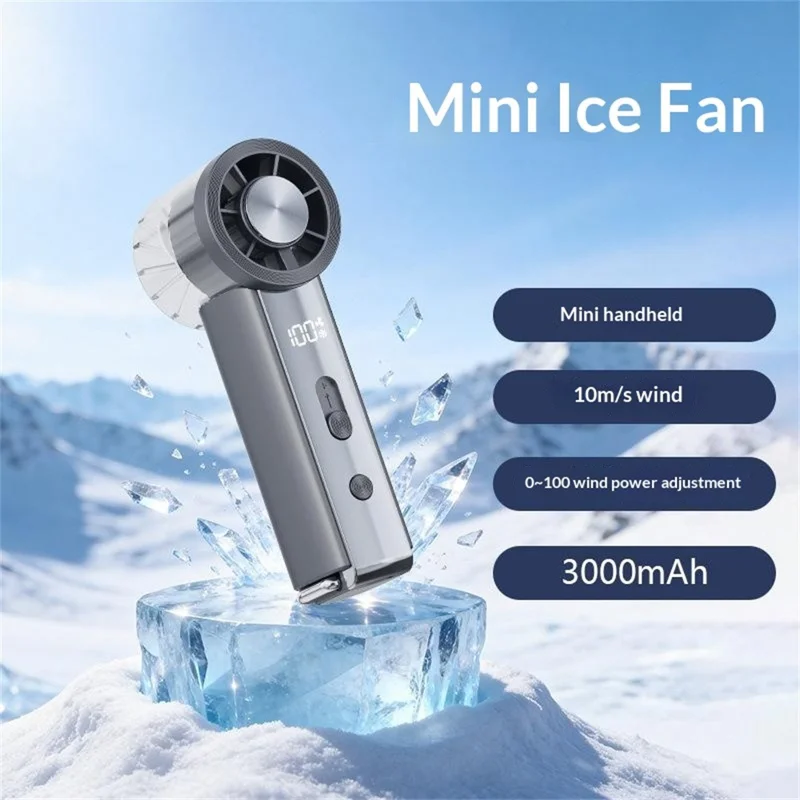Y63 Handheld Mini Fan Ice Compress Cooling 3000mAh USB-C HD Display Portable Fan for Outdoor Hiking - Grey