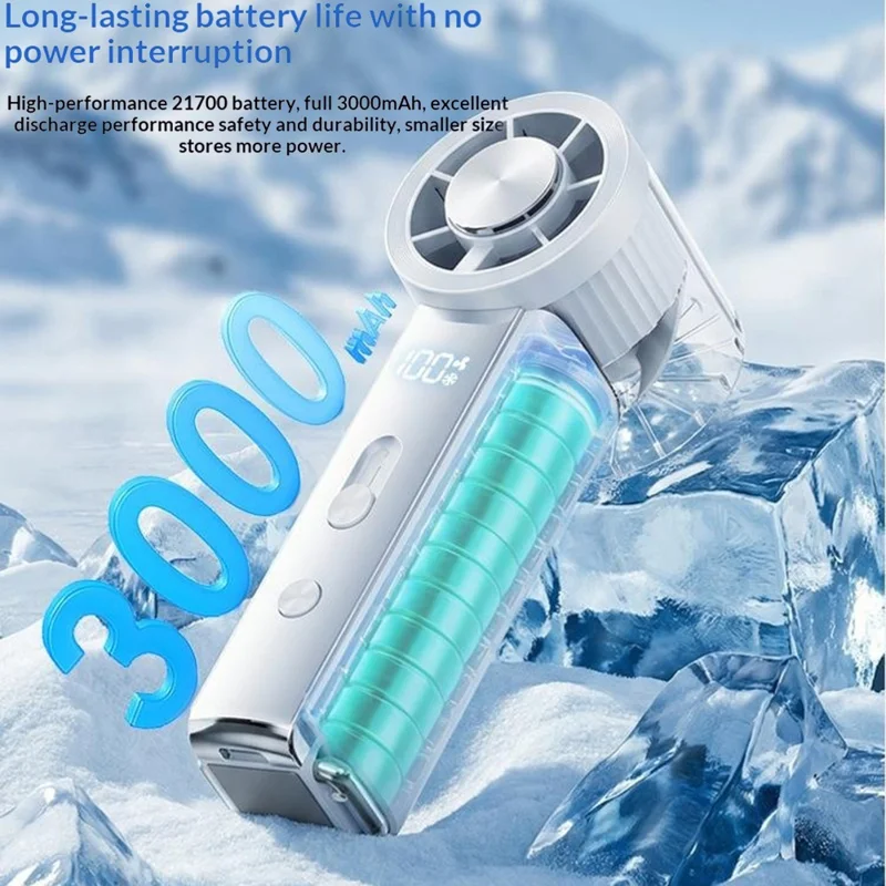 Y63 Handheld Mini Fan Ice Compress Cooling 3000mAh USB-C HD Display Portable Fan for Outdoor Hiking - Grey